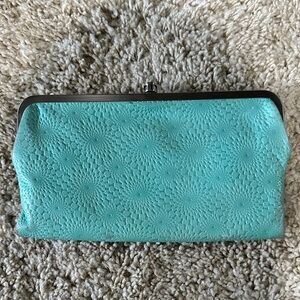Hobo Turquoise Floral Embossed Clutch Wallet
